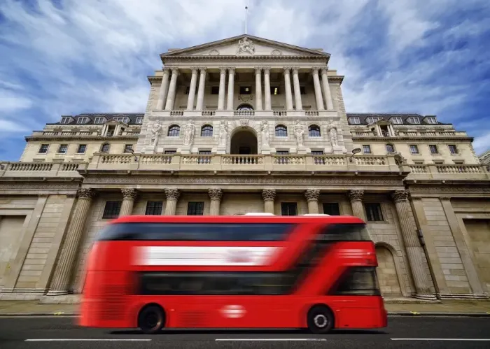 Framed Print : Bank of England with a passing red London double-decker bus, London, England, United Kingdom Framed Print : Bank of England with a passing red London double-decker bus, London, England, United Kingdom