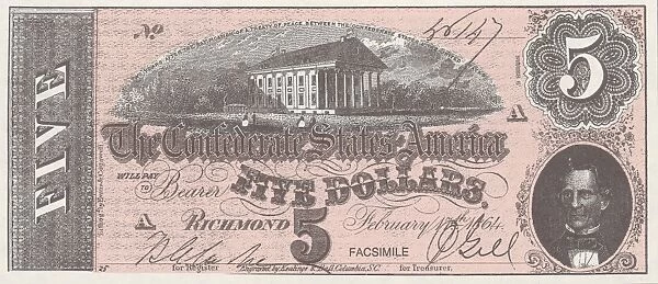 Bank Note. A Photograph of a Five Dollar Bank Note issued on February 17, 1864