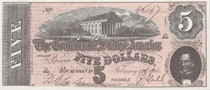 Framed Print : Bank Note. A Photograph of a Five Dollar Bank Note issued on February 17, 1864 Framed Print : Bank Note. A Photograph of a Five Dollar Bank Note issued on February 17, 1864
