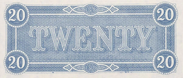 Bank Note. A Photograph of the back of a Twenty Dollar Bank Note issued on February 17