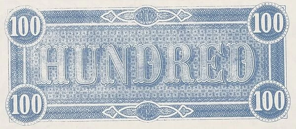 Bank Note. A Photograph of the back of a One Hundred Dollar Bank Note issued
