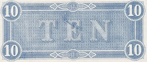 Bank Note. A Photograph of the back of a Ten Dollar Bank Note issued on February 17, 1864
