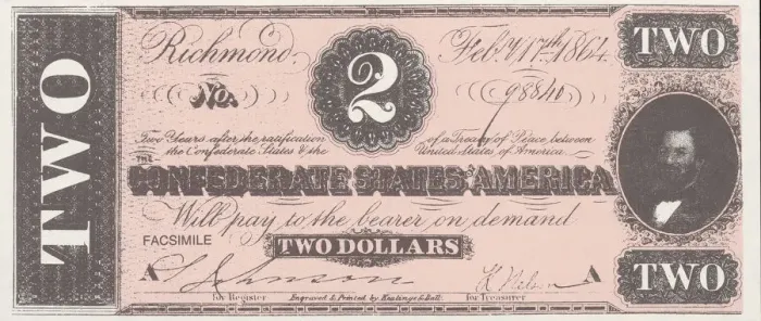 Framed Print : Bank Note. A Photograph of a Two Dollar Bank Note issued on February 17, 1864