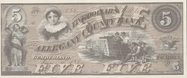 Bank Note. A Photograph of a Five Dollar Bank Note issued on January 4, 1860
