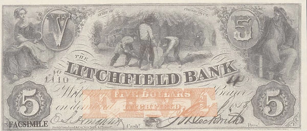 Bank Note. A Photograph of a Five Dollar Bank Note circa 1858