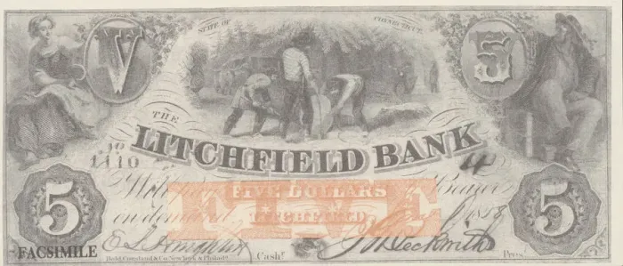 Framed Print : Bank Note. A Photograph of a Five Dollar Bank Note circa 1858 Framed Print : Bank Note. A Photograph of a Five Dollar Bank Note circa 1858