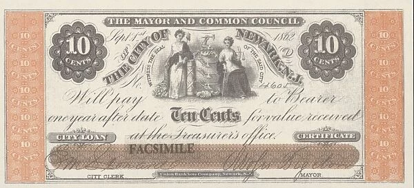 Bank Note. A Photograph of a 10 Cent Bank Note issued on September 1, 1862