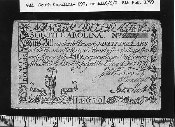 Bank Note. A Photograph of Ninety Dollars of South Carolina Currency issued February 8