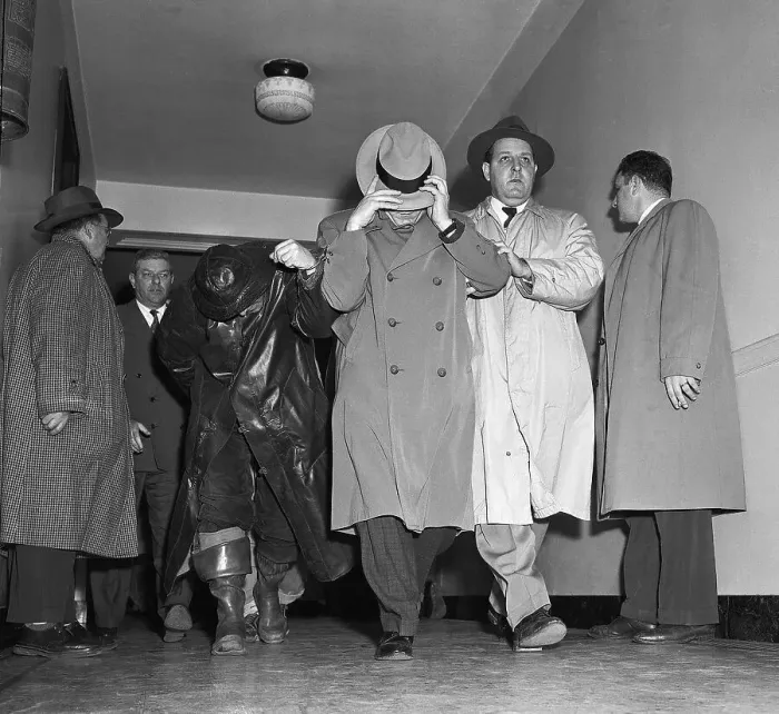 Framed Print : Bank Robbers Being Escorted from Court Framed Print : Bank Robbers Being Escorted from Court