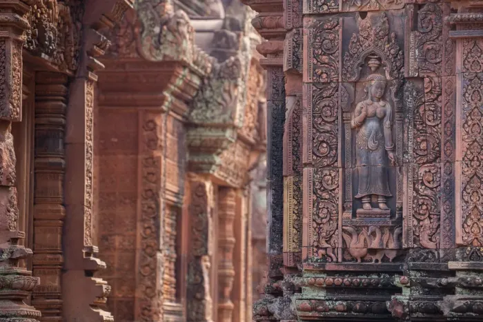 Framed Print : Banteay Srei and Beautiful Carving Details