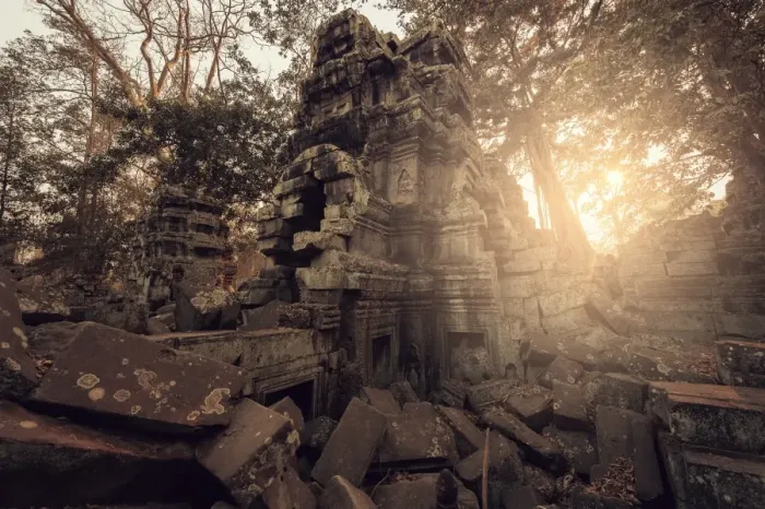 Framed Print : Banyan tree root covering Ruin prasat Ta phrom Framed Print : Banyan tree root covering Ruin prasat Ta phrom