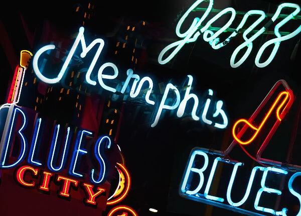 bar, beale street, blues, city lights, color image, fluorescent light, horizontal
