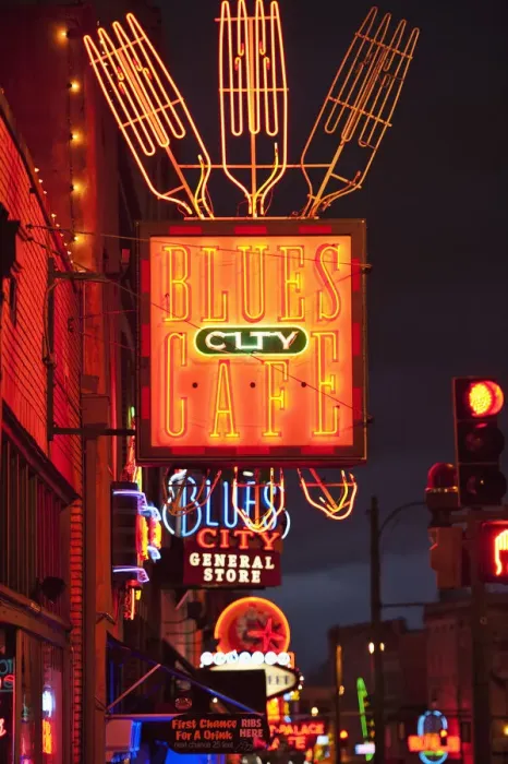 Framed Print : bar, beale street, blues, city lights, color image, fluorescent light, illuminated Framed Print : bar, beale street, blues, city lights, color image, fluorescent light, illuminated