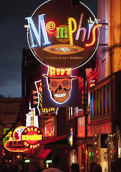 bar, beale street, city lights, color image, fluorescent light, illuminated, illuminated sign