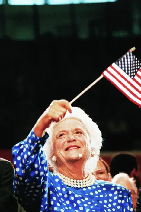 Framed Print : Barbara Bush Waving American Flag Framed Print : Barbara Bush Waving American Flag