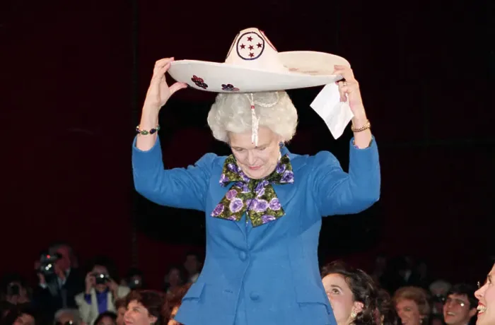 Framed Print : Barbara Bush Wearing a Sombrero