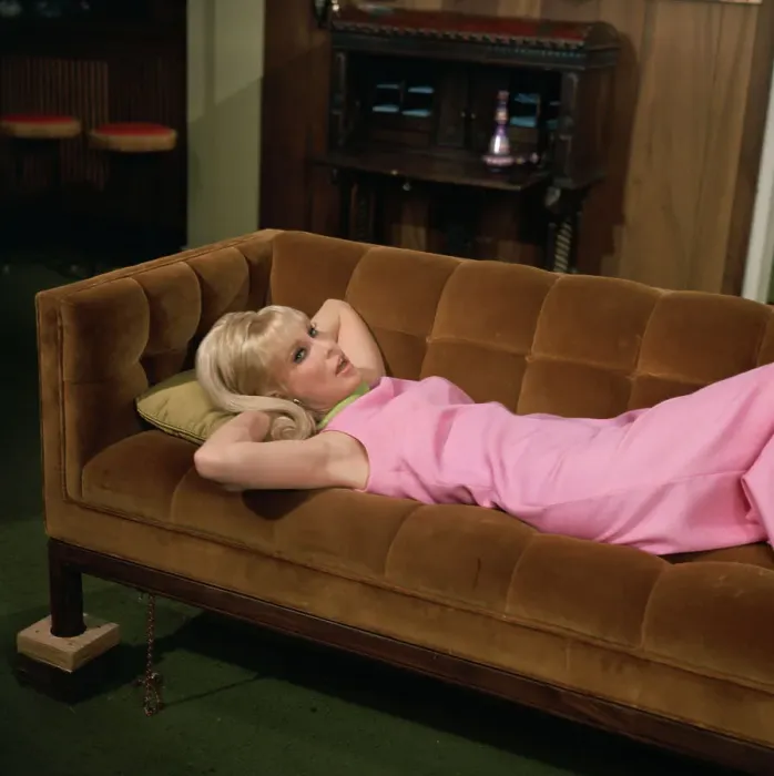 Framed Print : Barbara Eden Relaxing on Sofa Framed Print : Barbara Eden Relaxing on Sofa