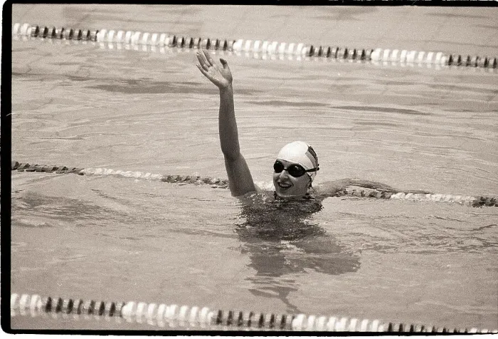 Framed Print : Barbara Krause Waving from Swimming Pool Framed Print : Barbara Krause Waving from Swimming Pool