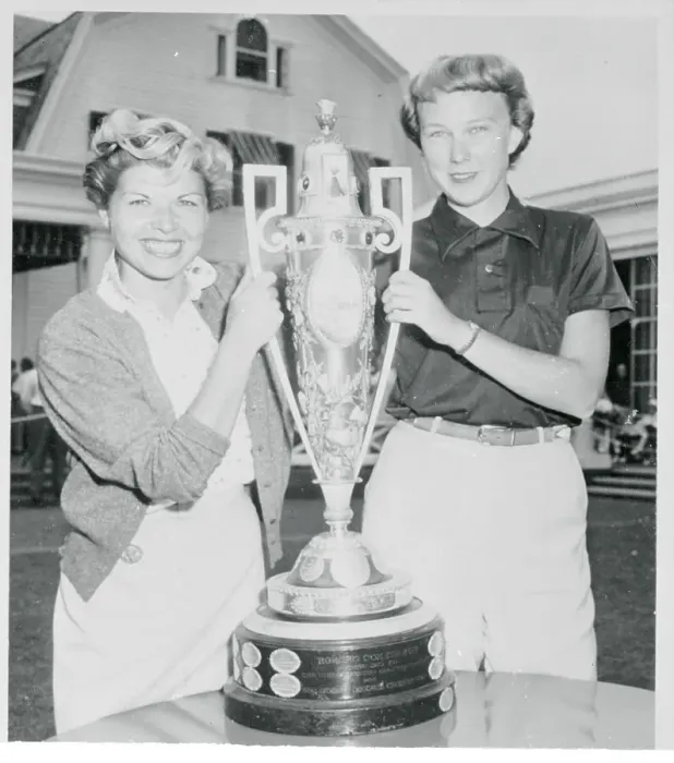 Framed Print : Barbara Romack and Mickey Wright Displaying Trophy