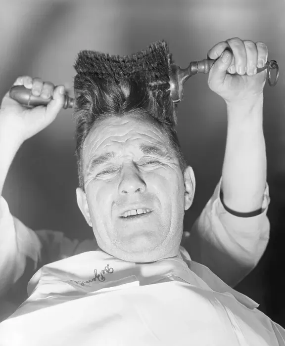 Framed Print : Barber Charles de Zemler Brushing Man's Hair Framed Print : Barber Charles de Zemler Brushing Man's Hair