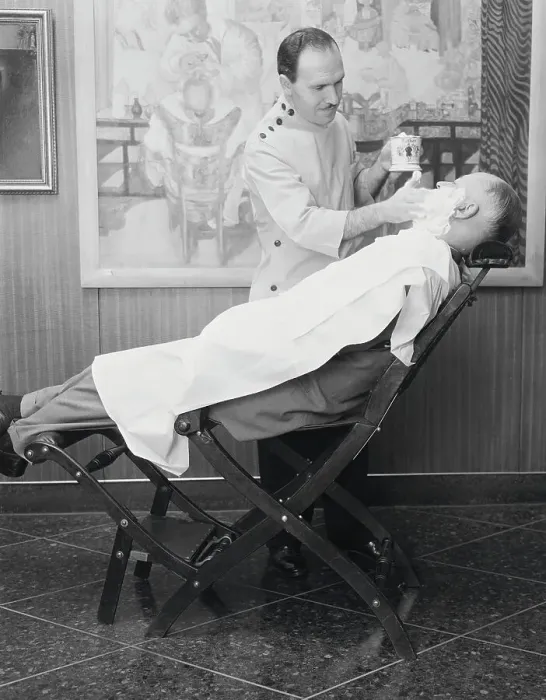 Framed Print : Barber Shaving Customer