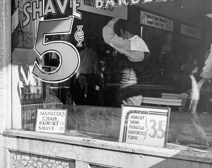 Framed Print : Barber Shop Window Framed Print : Barber Shop Window