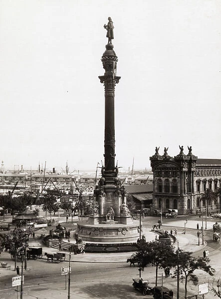 Barcelona. The Monument a Colon, a monument to Christopher Columbus by