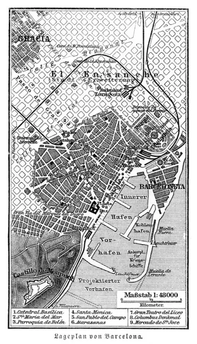Framed Print : Barcelona city engraving 1895 Framed Print : Barcelona city engraving 1895