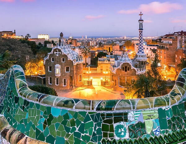 Barcelona, Parc Guell at sunset
