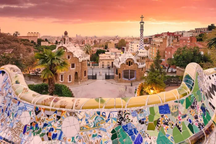 Framed Print : Barcelona, Parc Guell at sunset. Spain, Europe