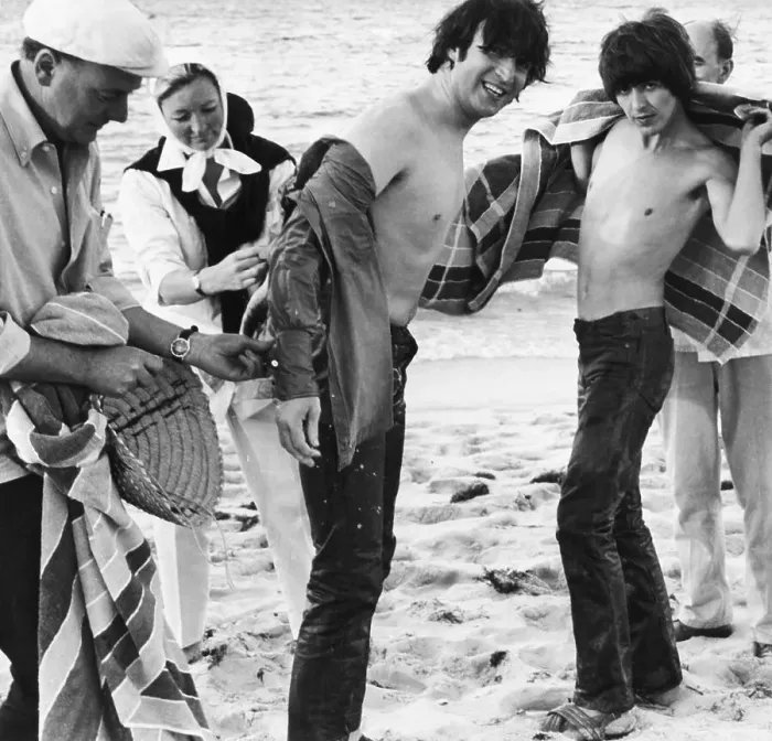 Framed Print : Bare Chested Beatles on the Beach Framed Print : Bare Chested Beatles on the Beach