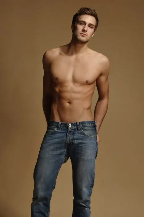 Framed Print : Bare-chested man in jeans Framed Print : Bare-chested man in jeans