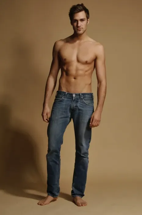 Framed Print : Bare-chested man in jeans Framed Print : Bare-chested man in jeans