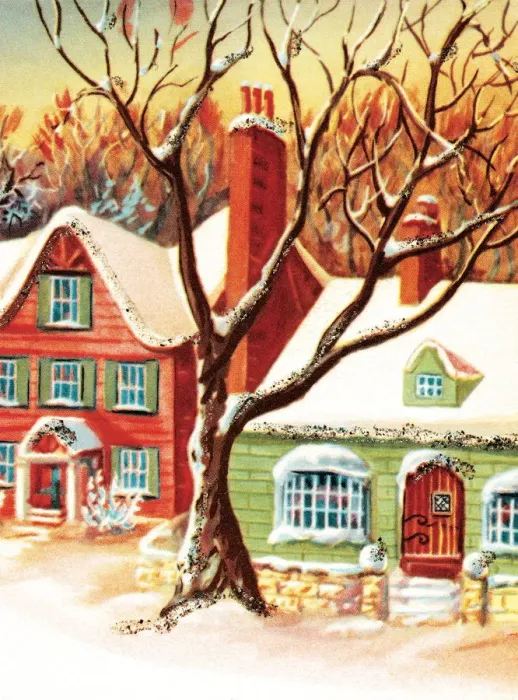 Framed Print : Bare tree and homes in winter Framed Print : Bare tree and homes in winter