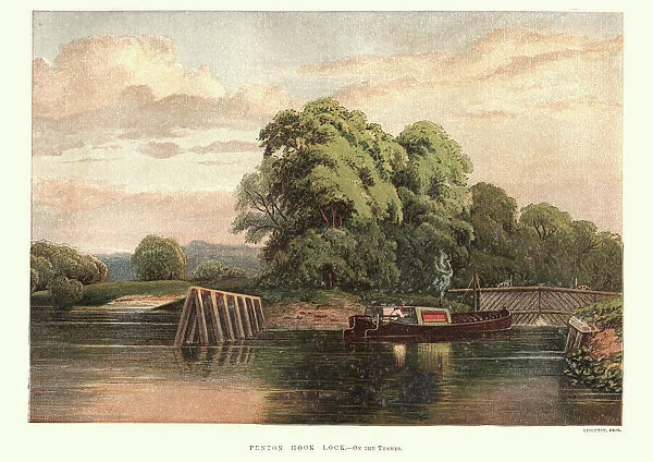 Barge at Penton Hook Lock, Thames, 19th Century