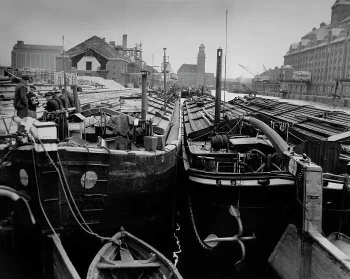 Framed Print : Barges In Berlin Harbour, 1948 Framed Print : Barges In Berlin Harbour, 1948