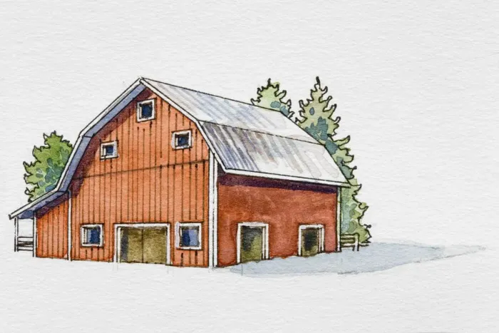 Framed Print : Barn in snow