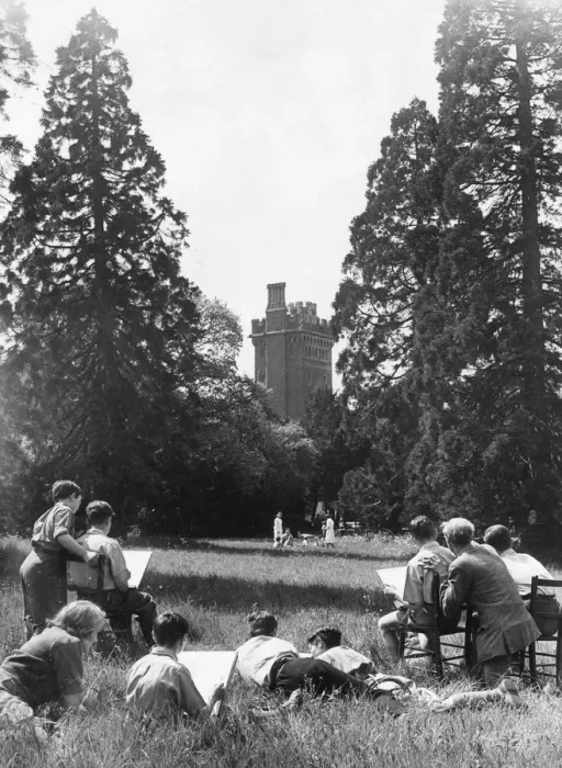 Framed Print : Tower. circa 1930: Barnardo boys sketching the old tower at New Lodge, Windsor, Berkshire Framed Print : Tower. circa 1930: Barnardo boys sketching the old tower at New Lodge, Windsor, Berkshire