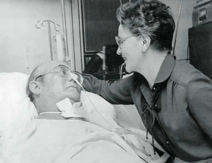 Framed Print : Barney Clark Being Visited by His Wife