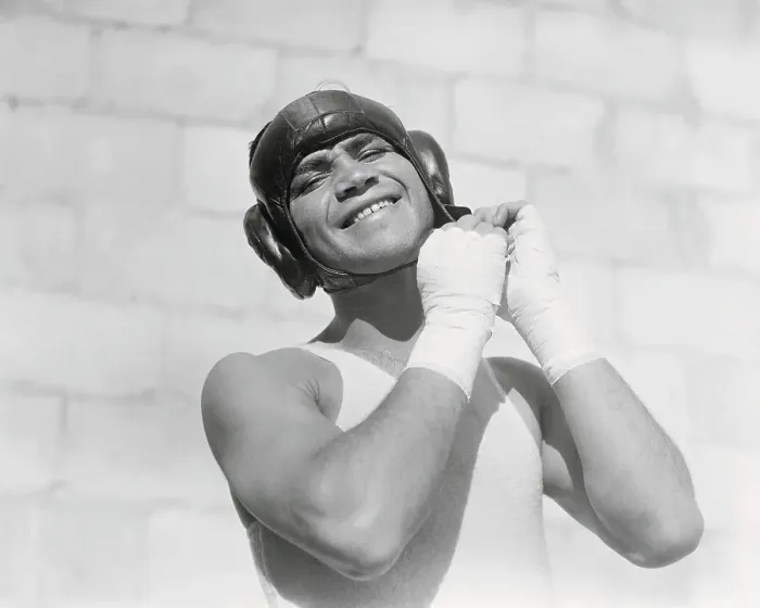 Framed Print : Barney Ross Adjusting His Head Gear Framed Print : Barney Ross Adjusting His Head Gear