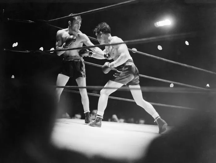 Framed Print : Barney Ross and Cerefino Garcia Simultaneously Punching