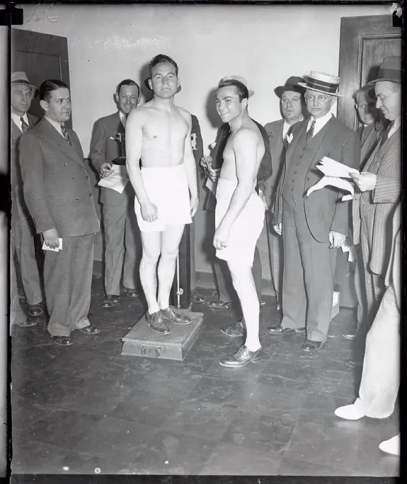 Framed Print : Barney Ross and Jimmy McLarnin Weighing In Framed Print : Barney Ross and Jimmy McLarnin Weighing In