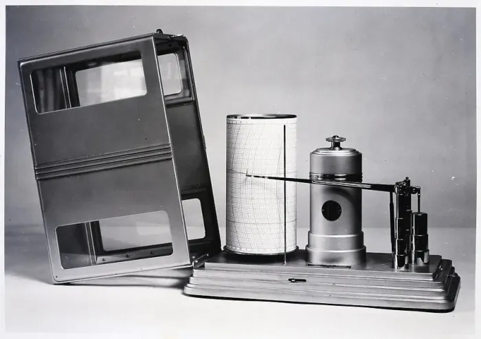 Framed Print : Barograph Open to Reveal Needle Register Framed Print : Barograph Open to Reveal Needle Register