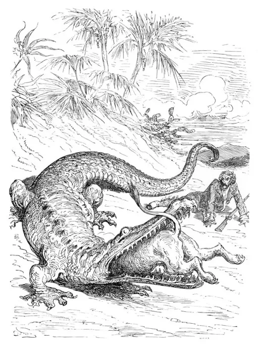 Framed Print : Baron Munchausen Lion crocodile