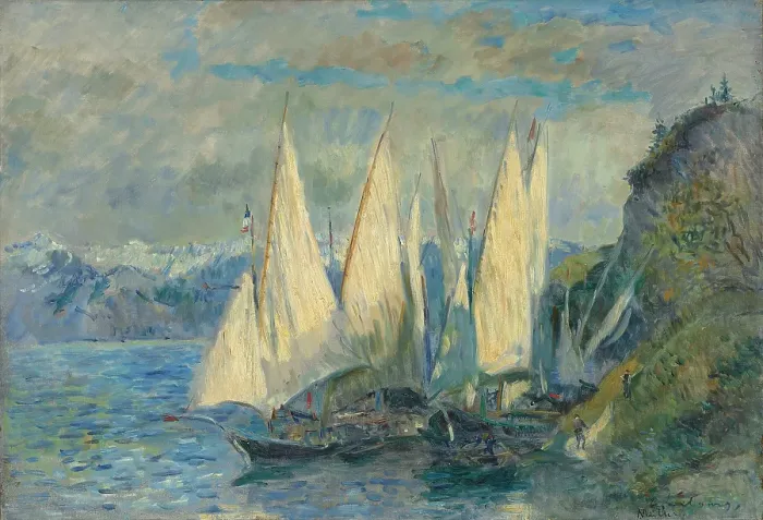 Framed Print : Barques aux grandes voiles sur le lac Léman à Meillerie en Haute-Savoie. Artist: Lebourg, Albert (1849-1928)