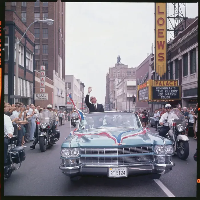 Framed Print : Barry Goldwater Waving from a Car Framed Print : Barry Goldwater Waving from a Car