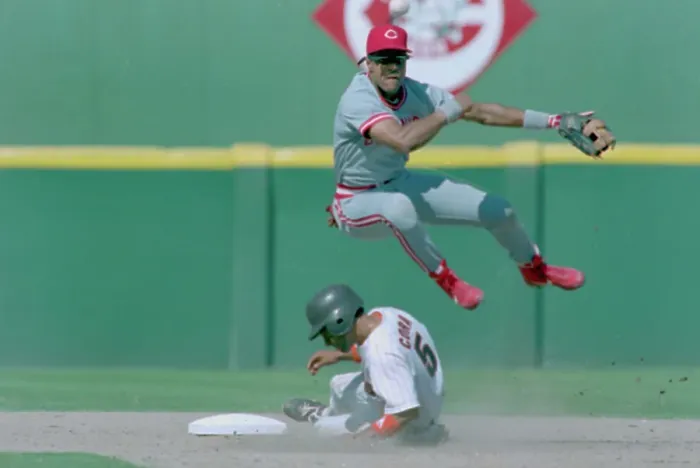 Framed Print : Barry Larkin Jumping Over Joey Cora Framed Print : Barry Larkin Jumping Over Joey Cora