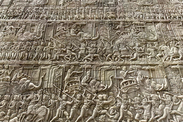 The Bas Relief of Bayon Temple in Angkor Thom