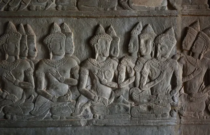 Framed Print : Bas-Relief carvings at Angkor Wat, Siem Reap, Cambodia