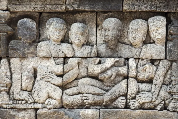 Framed Print : Bas-relief carvings in Borobudur Temple Framed Print : Bas-relief carvings in Borobudur Temple